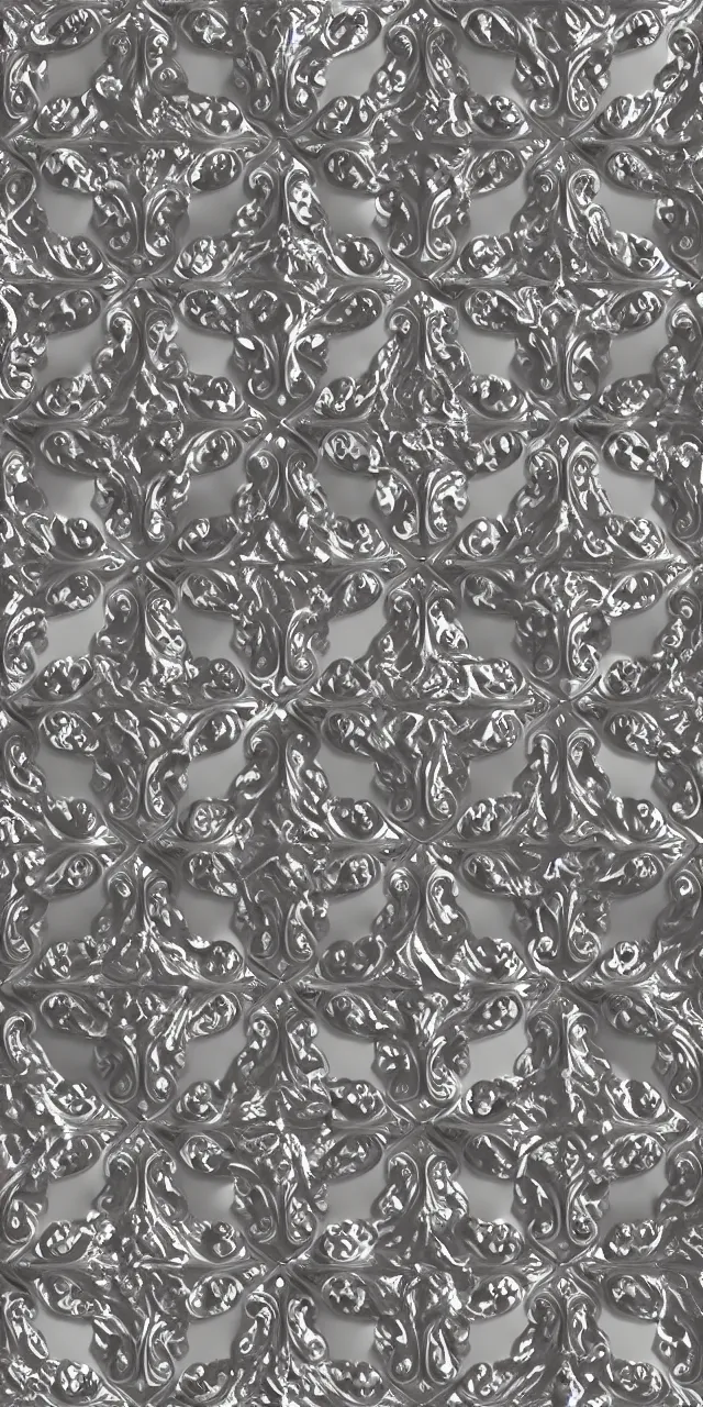 Image similar to beautiful photorealistic baroque ornaments seamless pattern, subsurface scattering, chrome futuristic detail, misty mike jordana, konstantin porubov, valeriy vegera, hypermaximalist, elegant, ornate, rococo, baroque ornament detail, elite, creepy, radiant, matte painting, cinematic, cinematic lighting, corel painter, cgsociety, atmospheric