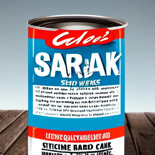 Image similar to Can of Shark SPAM, high quality photo advertisement with legible writing