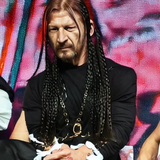 Prompt: triple H with long white hair and intricate side braids