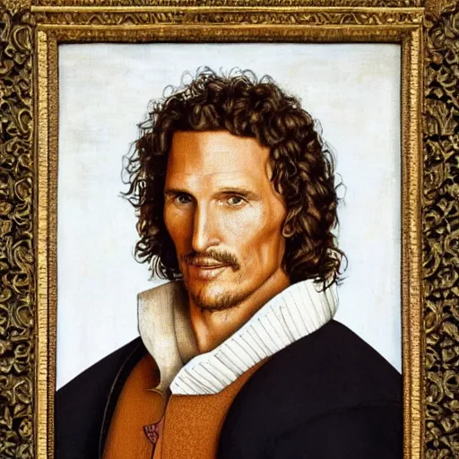 Image similar to a renaissance style portrait painting of Matthew McConaughey
