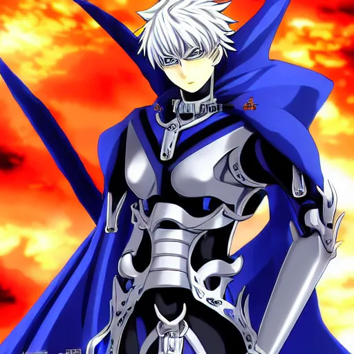 Image similar to portrait of the genos blue flame arms of devil king mode, anime fantasy illustration by tomoyuki yamasaki, kyoto studio, madhouse, ufotable, comixwave films, trending on artstation