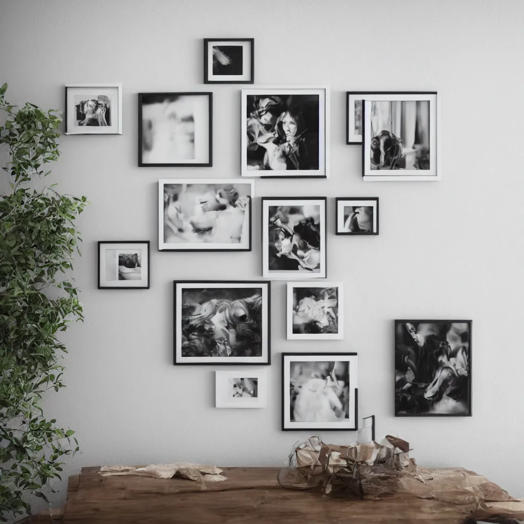 Image similar to three square picture frames on a white wall