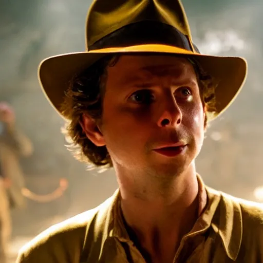 Image similar to Michael Cera as indiana jones in raiders of the lost ark, 8k resolution, full HD, cinematic lighting, award winning, anatomically correct