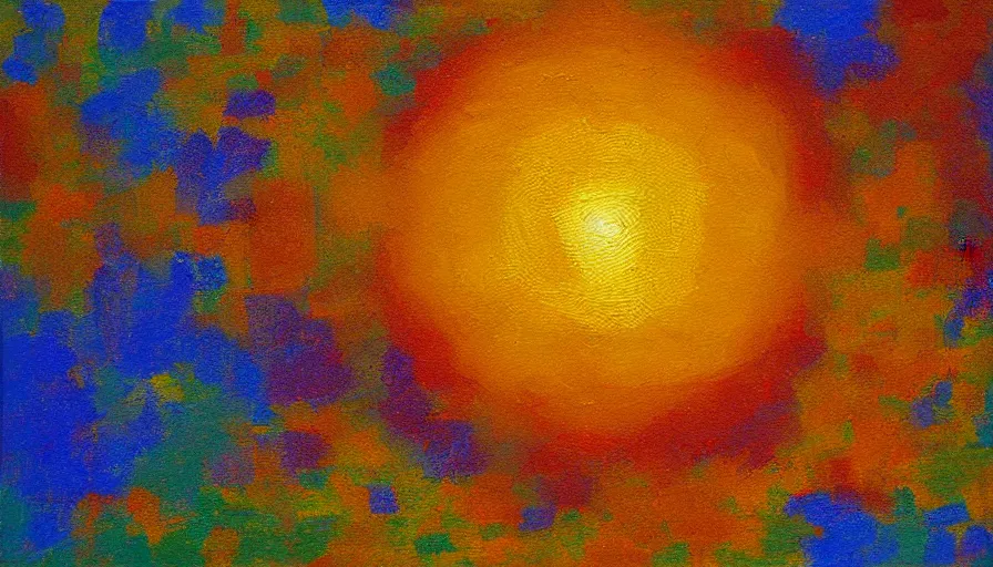 Prompt: the sun, blocked by a hexagon, impressionist oil painting