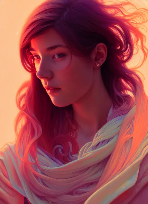 Prompt: handsome young women with shoulder length fire hair, half body shot, path traced, highly detailed, high quality, digital painting, alena aenami, lilia alvarado, shinji aramaki, karol bak, alphonse mucha, tom bagshaw