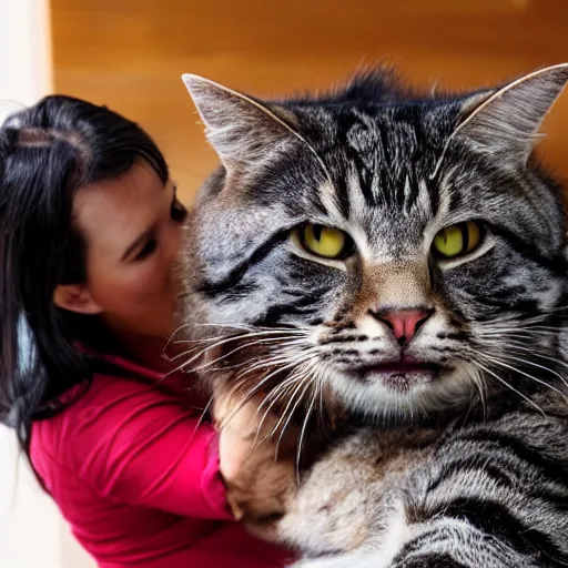 Prompt: a large housecat eating a person in a Livingroom