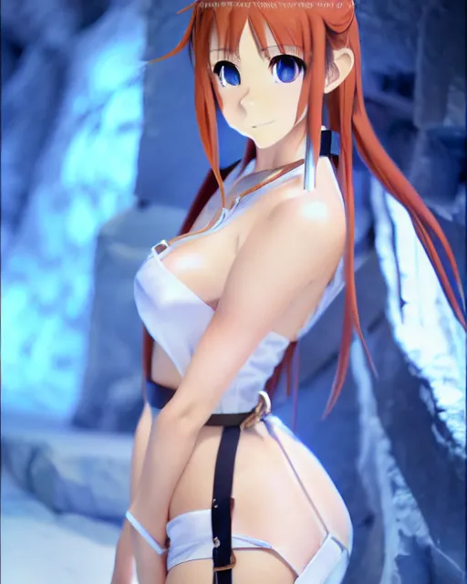 Image similar to photo of asuna from sao in ice dungeon, asuna by a - 1 pictures, by gil elvgren, enoch bolles, glossy skin, pearlescent, anime, very coherent, maxim magazine, 3 d, vray, unreal 5, octave rendey, maya, cgsociety