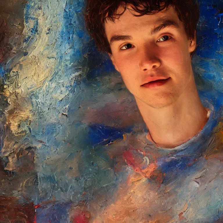 Image similar to Beautiful warmly lit close up studio portrait of young teenage Doctor Strange sweetly smiling cute, impasto oil painting heavy brushstrokes by Cy Twombly and Anselm Kiefer , trending on artstation dramatic lighting abstract Expressionism