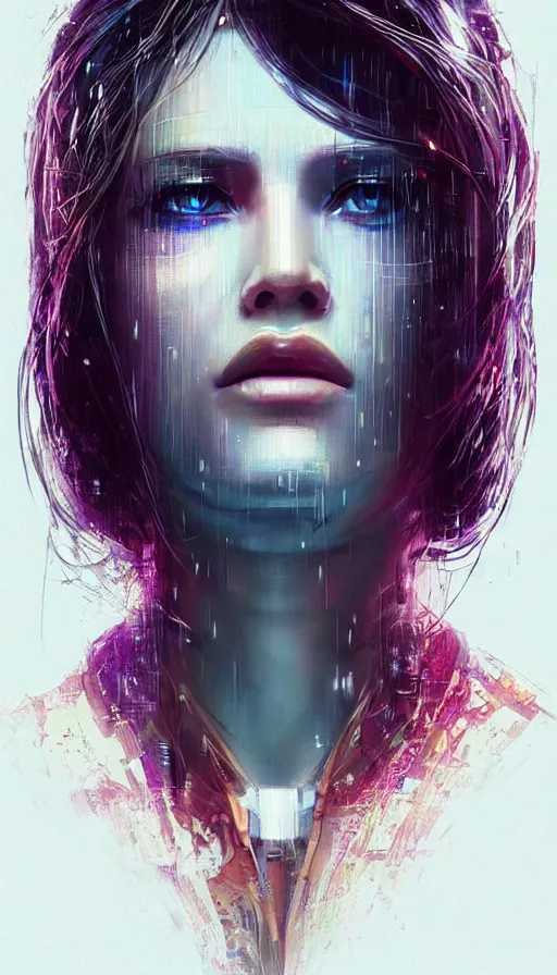 Image similar to cyberpunk, perfectly-centered-Portrait of the most beautiful women on the planet, 80s makeup, professional model, high fashion, sweaty, motherboard, insane, intricate, highly detailed, digital painting, artstation, concept art, smooth, sharp focus, illustration, Unreal Engine 5, 8K, art by artgerm and greg rutkowski and alphonse mucha