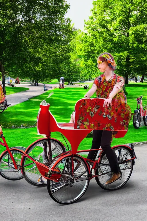 Prompt: band playing in the park with christiania cargobike. Summer. Cinematography, mega scans, cinematic, hyper realistic, photo realistic, cinematic composition, highly detailed, vray, 8k render