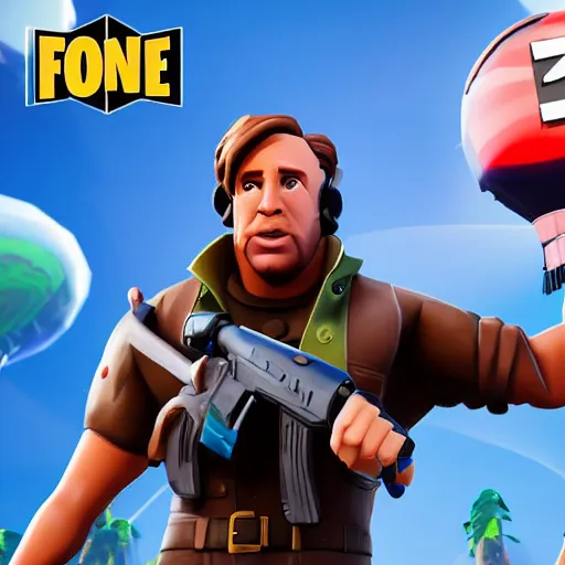 Image similar to alex jones as a fortnite skin, 4 k, high detail, high - resolution photograph, professional photography, ultra - detail