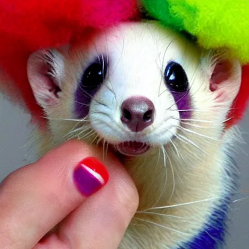 Prompt: ferret wearing clown makeup