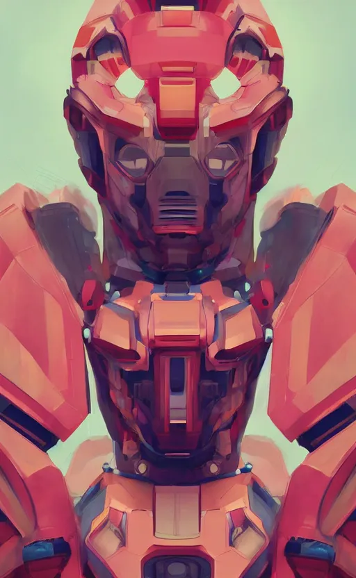 Image similar to upper half portrait of colourful army mecha robot, art by hsiao - ron cheng, highly detailed, digital painting, concept art, illustration, smooth sharp focus, intricate, symmetry, artstation,