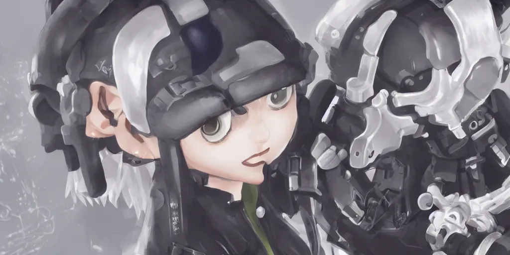 Prompt: portrait splatoon nintendo one character digital painting no blur, concept art, character sheet nier automata 2 d, yoji shinkawa, yoshitaka amano, tsutomu niehi, cyberpunk, trending on artstation, featured on pixiv, hyper detail, cinematic composition, 8 k