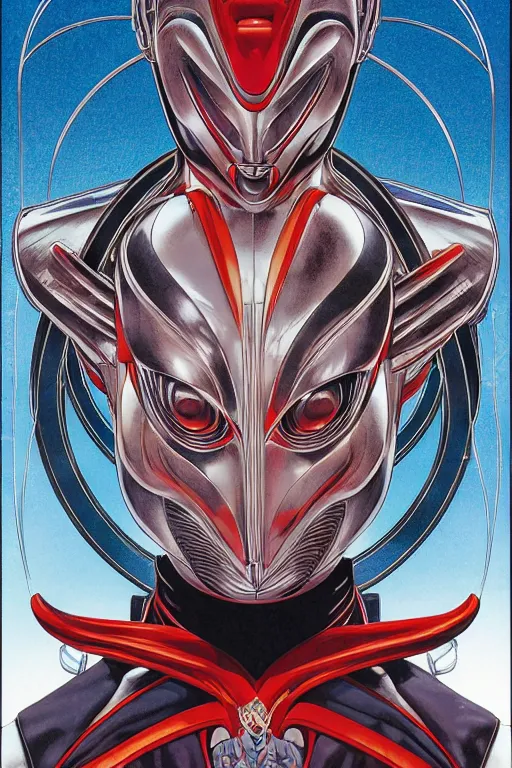 Image similar to portrait of ultraman, symmetrical, by yoichi hatakenaka, masamune shirow, josan gonzales and dan mumford, deayami kojima, takato yamamoto, barclay shaw, karol bak, yukito kishiro