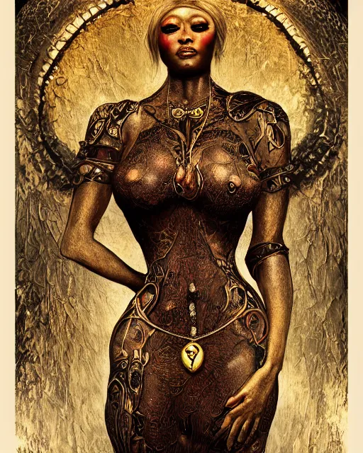 Image similar to concept art, jada fire, beautiful, frank frazetta, ornate, art nouveau, symmetrical, gold jewelry, high contrast, unbiased render, Emil melmoth, eerie, haunting, victorian, 8k, octane render, style of Gustav Klimt, head and shoulders