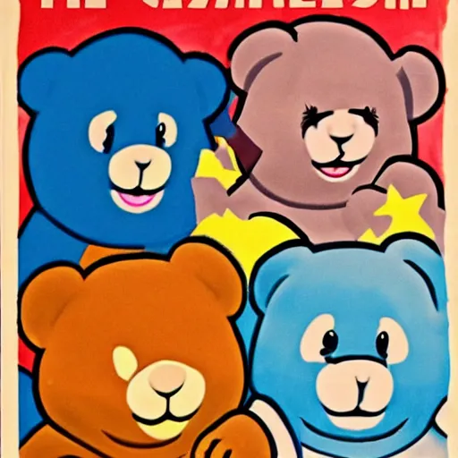 Prompt: the care bears as a military junta soviet propaganda poster