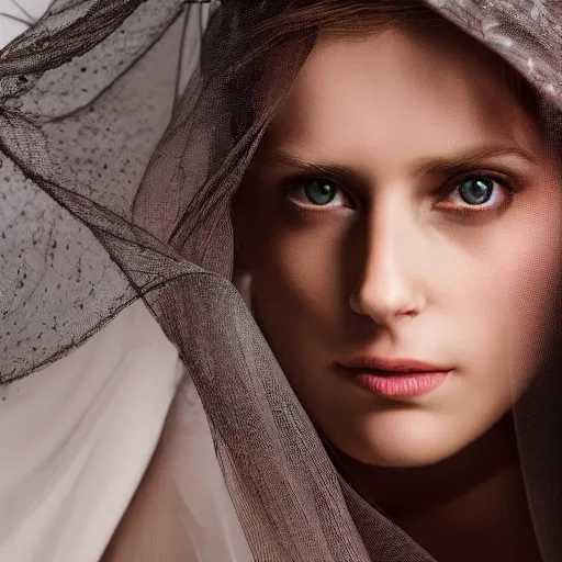 Image similar to portrait of a stunningly beautiful female with a veil in soft light, depth of field, zeiss lens, detailed, symmetrical, centered, fashion photoshoot, by annie leibovitz and steve mccurry, david lazar, jimmy nelsson, breathtaking, 8 k resolution, extremely detailed, beautiful, establishing shot, artistic, hyperrealistic, beautiful face, octane render