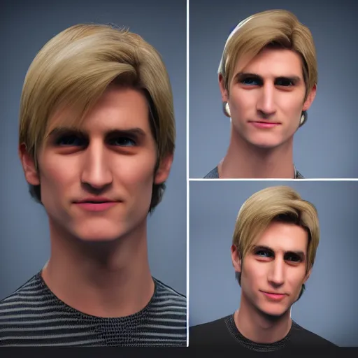 Image similar to 3D render of xqcow, chad, 3D character model, photorealistic, 8k