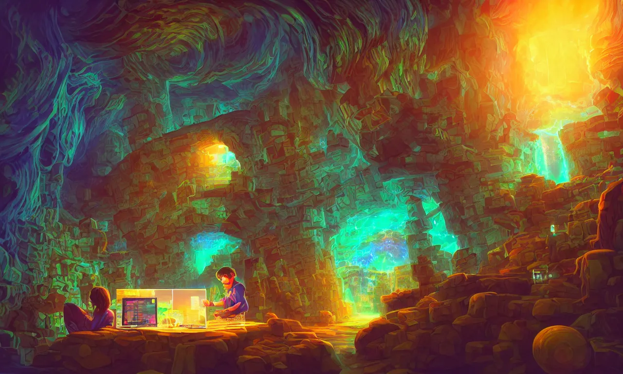 Image similar to workstations, kerberos realm, faked ticket close up, wizard reading a directory, colorful ravine, 3 d art, digital illustration, perfect lighting