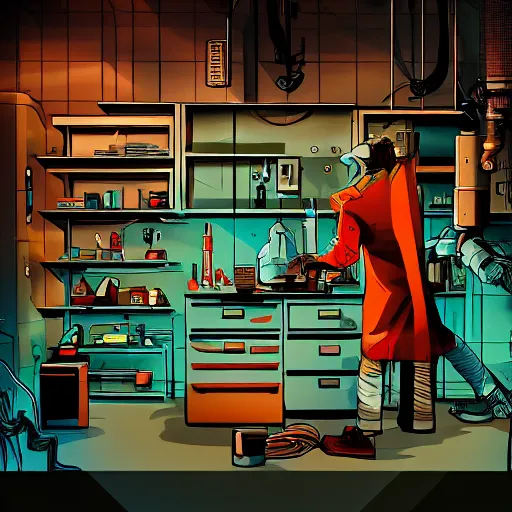 Prompt: editorial illustration of a laboratory setup from a mad scientist, zombi apocalypse, photography, fine texture, dynamic composition, detailed, dynamic perspective, colorful modern