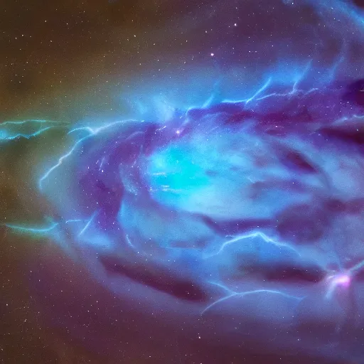 Image similar to nebula made of lightning causing ripples in spacetime, planets, shore, twister, 4 k