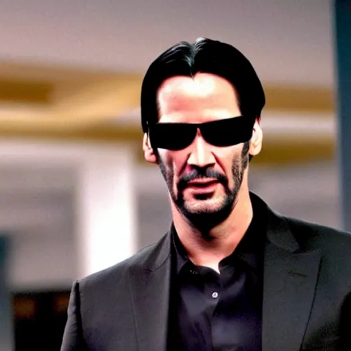 Image similar to keanu reaves from the matrix as a muppet