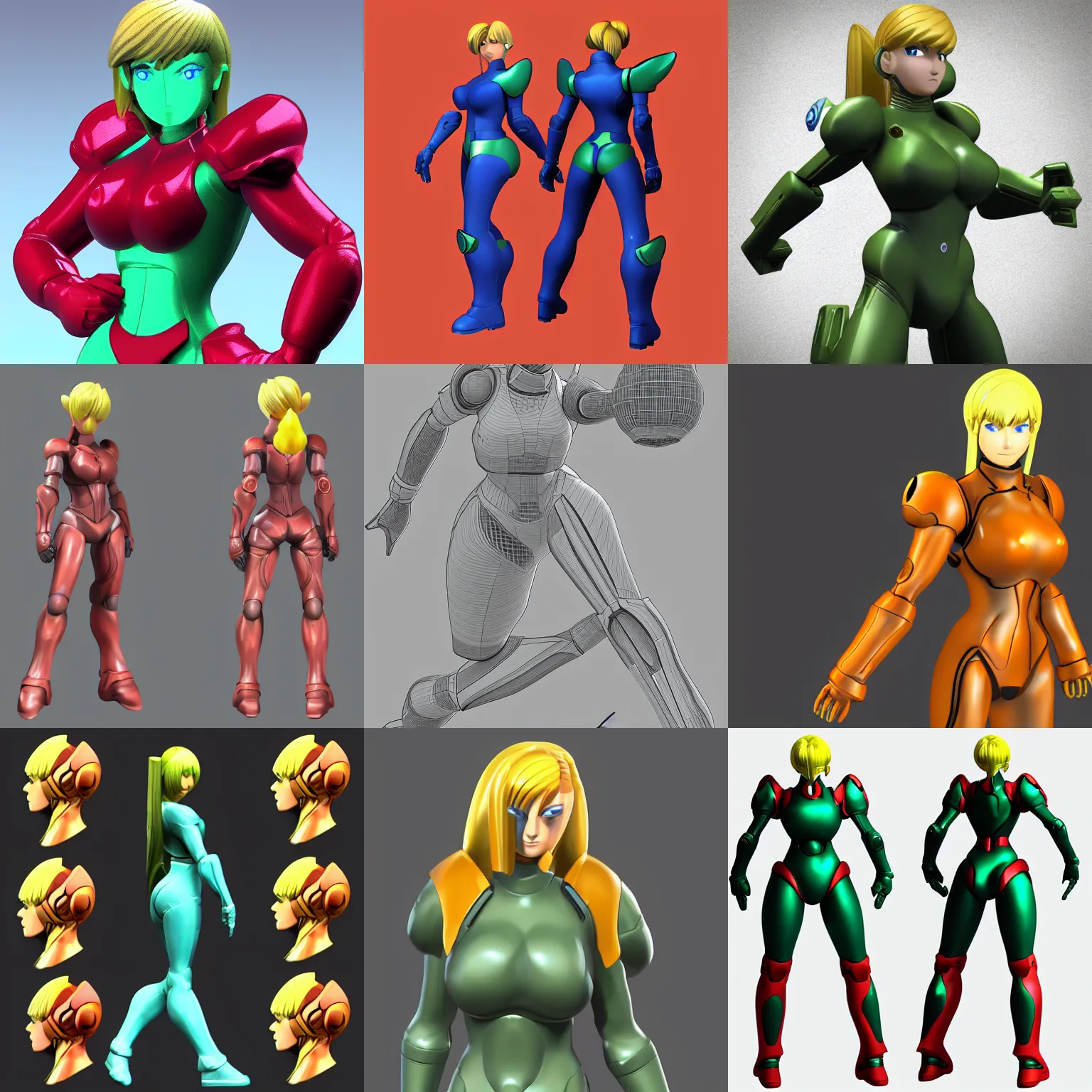 Prompt: samus, 3d model, cel shading