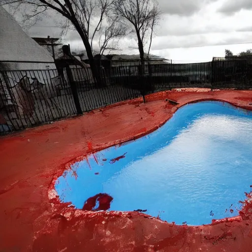 Prompt: a swimming pool of blood, spooky