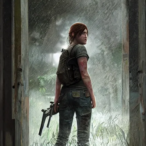 Image similar to ashley johnson as ellie in the last of us part 2, highly detailed concept art