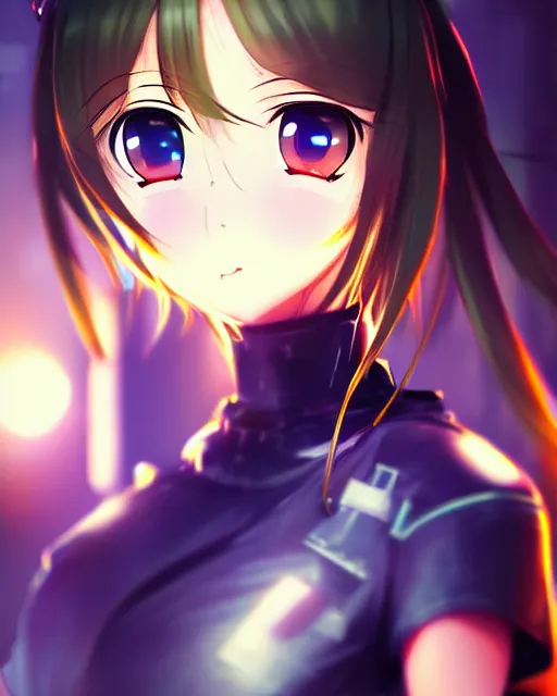 Image similar to portrait of anime girl in mechanic armor in night tokyo by makoto sinkai, perfect face, fine details