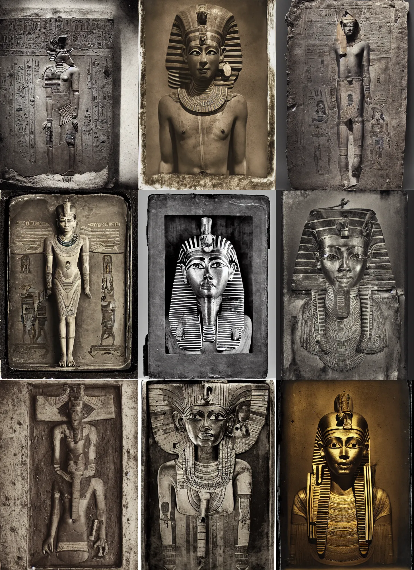 Prompt: wet plate photography egyptian wooden sarcophagus tutankhamun, scp