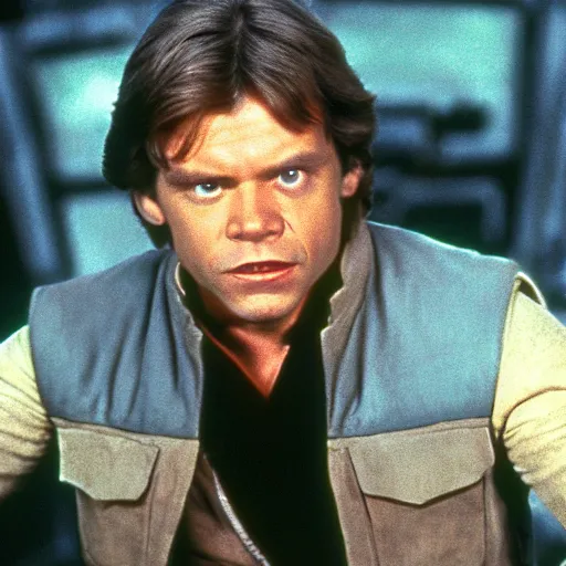 Image similar to a still of mark hamill as han solo in return of the jedi, 8 k