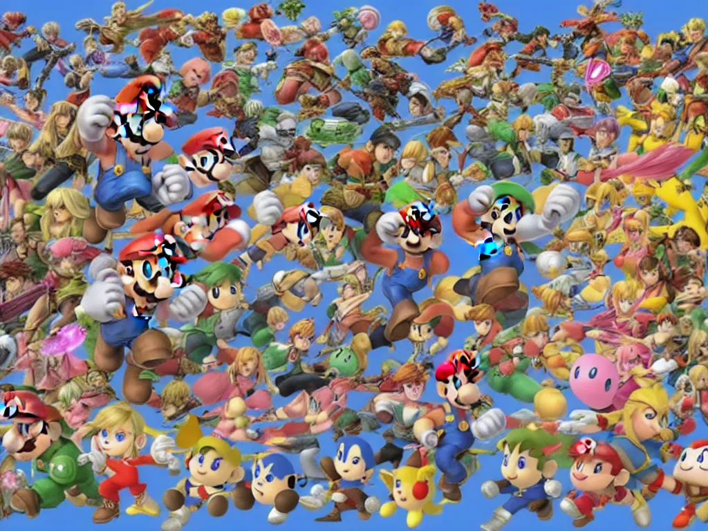 Prompt: super smash bros large character selection screen