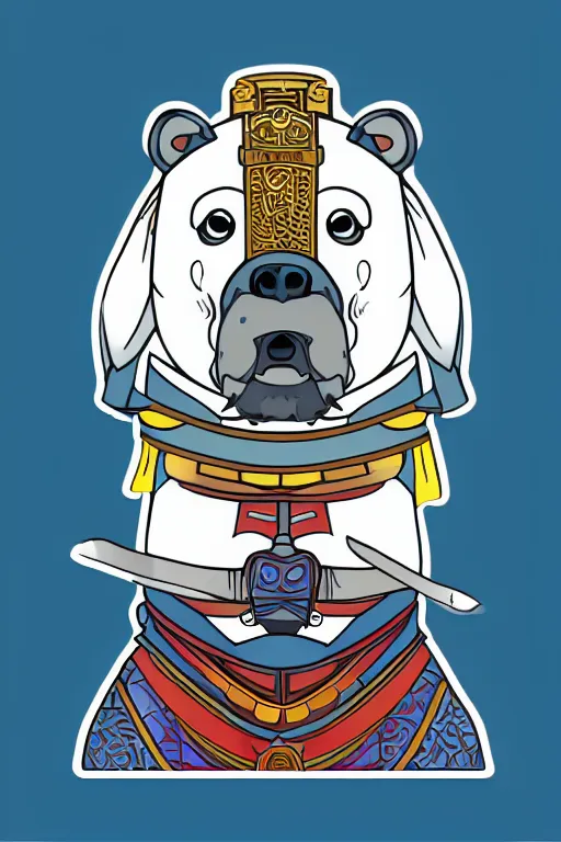 Image similar to Portrait of a polar bear as a samurai, knight, medieval, sticker, colorful, illustration, highly detailed, simple, smooth and clean vector curves, no jagged lines, vector art, smooth