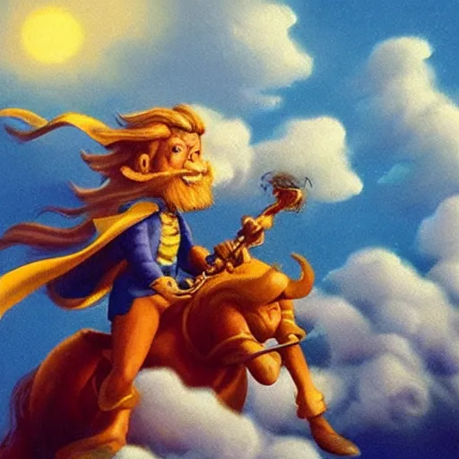 Image similar to wizard riding on cloud