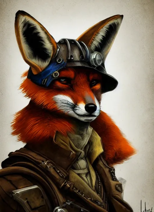 Image similar to dieselpunk fox, fantasy, art station, dramatic, concept art, portrait