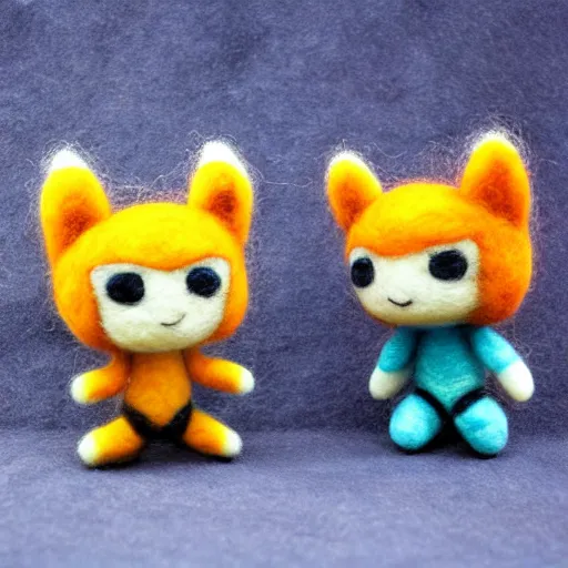 Image similar to a needle felted chibi zero suit Samus, needle felting art.