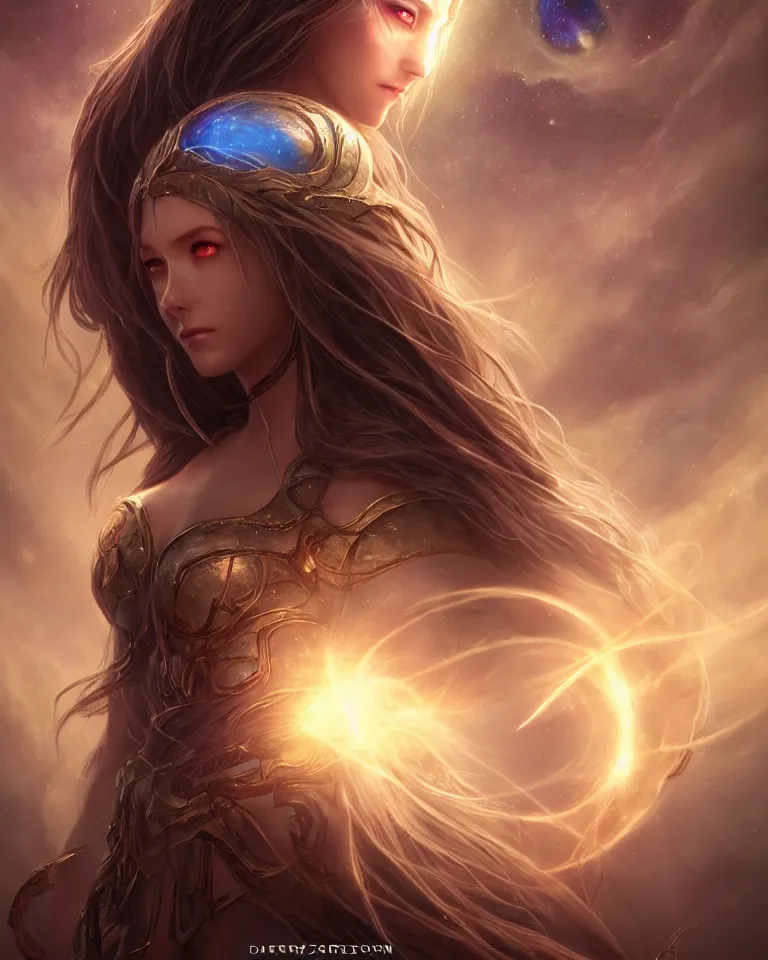 Image similar to beautiful cinematic fantasy poster, goddess of light and love, beautiful glowing galaxy eyes, hybrid from The Elden Ring and art direction by Darius Zawadzki ;by artgerm; wayne reynolds art station; cinematic quality character render; low angle; ultra high quality model; production quality cinema model;