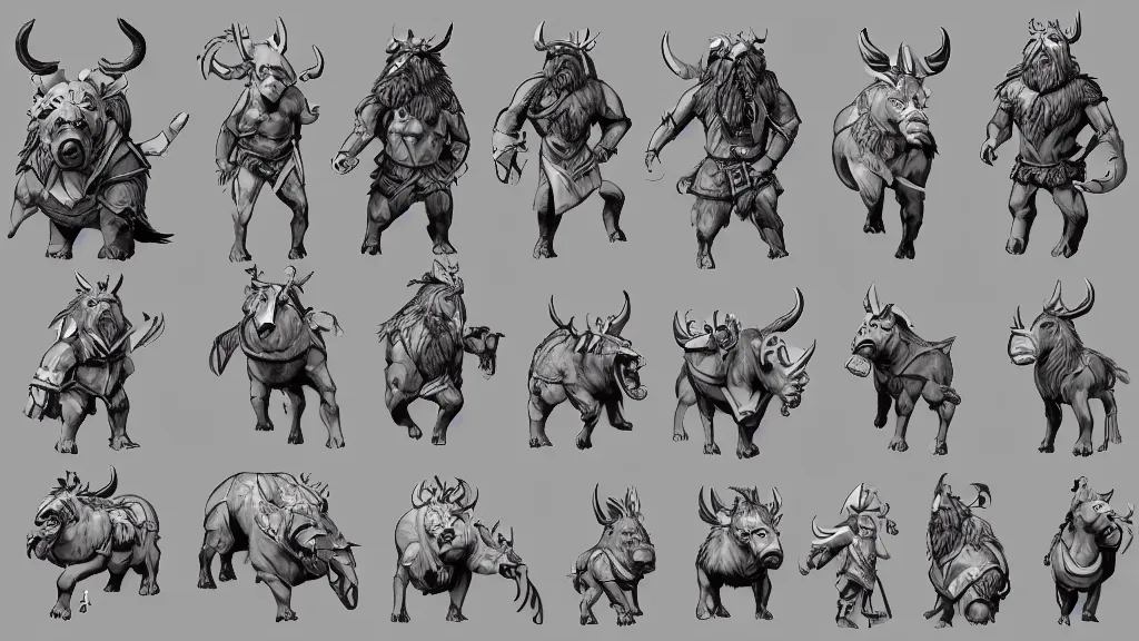 Image similar to a fantasy anthropomorphic viking boar character design sheet, trending on artstation