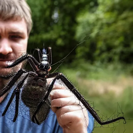 Prompt: a man covered in spiders