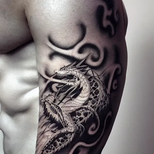 Image similar to dragon with tattoo of a girl, hyperrealistic