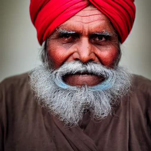 Image similar to portrait of an old indian man with a white beard wearing a red turban, photography