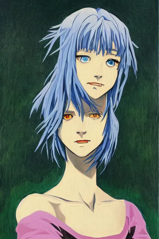 Prompt: portrait of rei ayanami from neon genesis evanglion in the style of the mona lisa painting