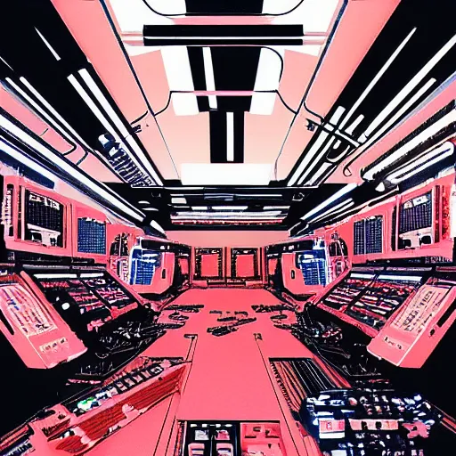 Prompt: drum machines and synththezisers, modular, in the style of akira, tron