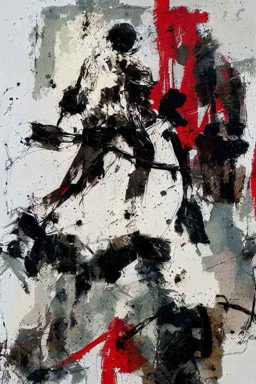 Prompt: Mixed media painting by Ashley Wood