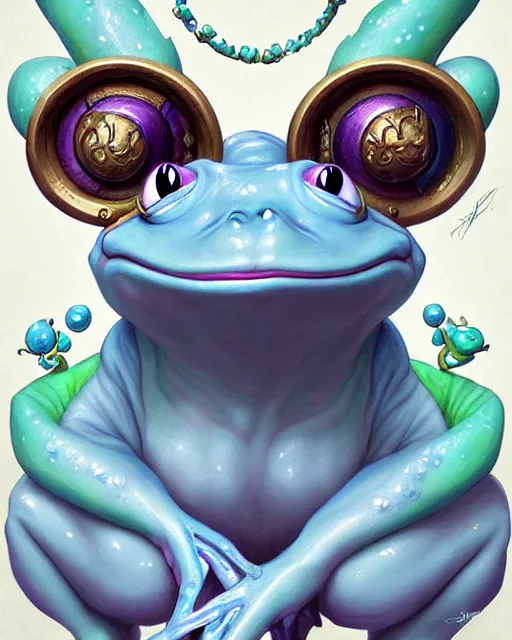 Image similar to digital art, fantasy portrait of a frog prince with a large smile, by james jean, by ross tran, ultra detailed, character design, concept art, trending on artstation,