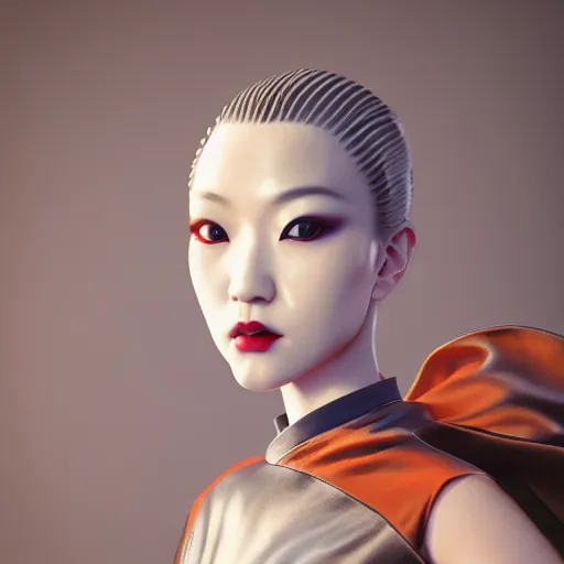 Image similar to japanese inspired avant-garde art, deco fashion, highly detailed, photorealistic portrait, bright studio setting, studio lighting, crisp quality and light reflections, unreal engine 5 quality render