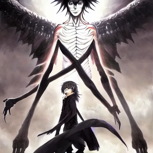 ryuk and kira, death note, anime style, manga, concept, Stable Diffusion