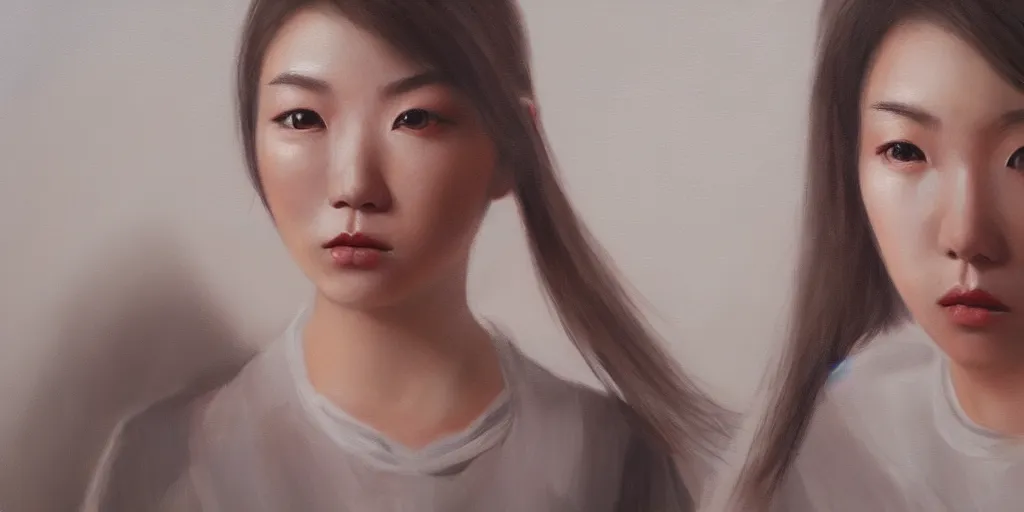 Prompt: half-Japanese girl, cinematic lighting, detailed oil painting, hyperrealistic, 8k